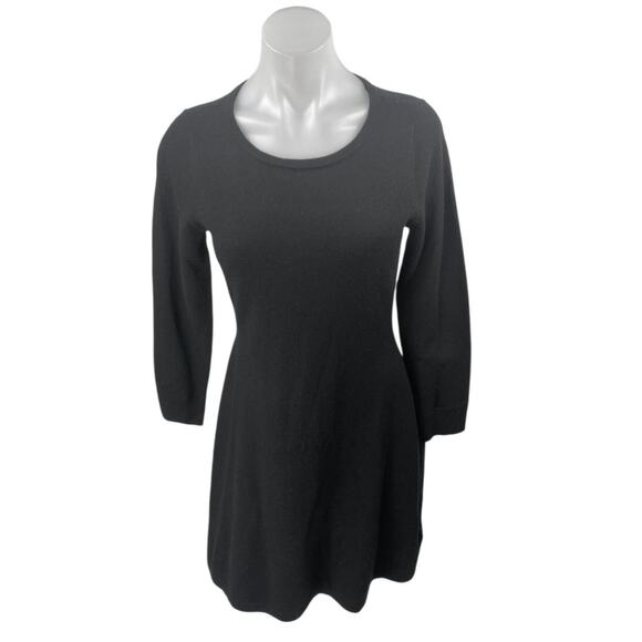 Nicole Miller 100% Wool Black Knit Long Sleeve Knee Length Sweater Dress Size S - Picture 1 of 4